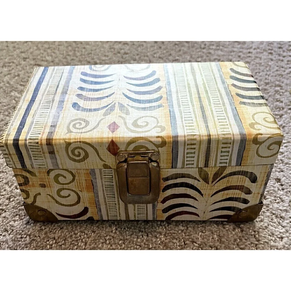 Rustic Chic Jewelry Box Mirrored Gold Clasp Storage Photos Trinkets Brown Ethnic